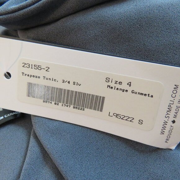 SYMPLI Trapeze Tunic 3/4 Sleeve Stretch Lagenlook in Melange Gunmetal US 4 NWT - Picture 13 of 13